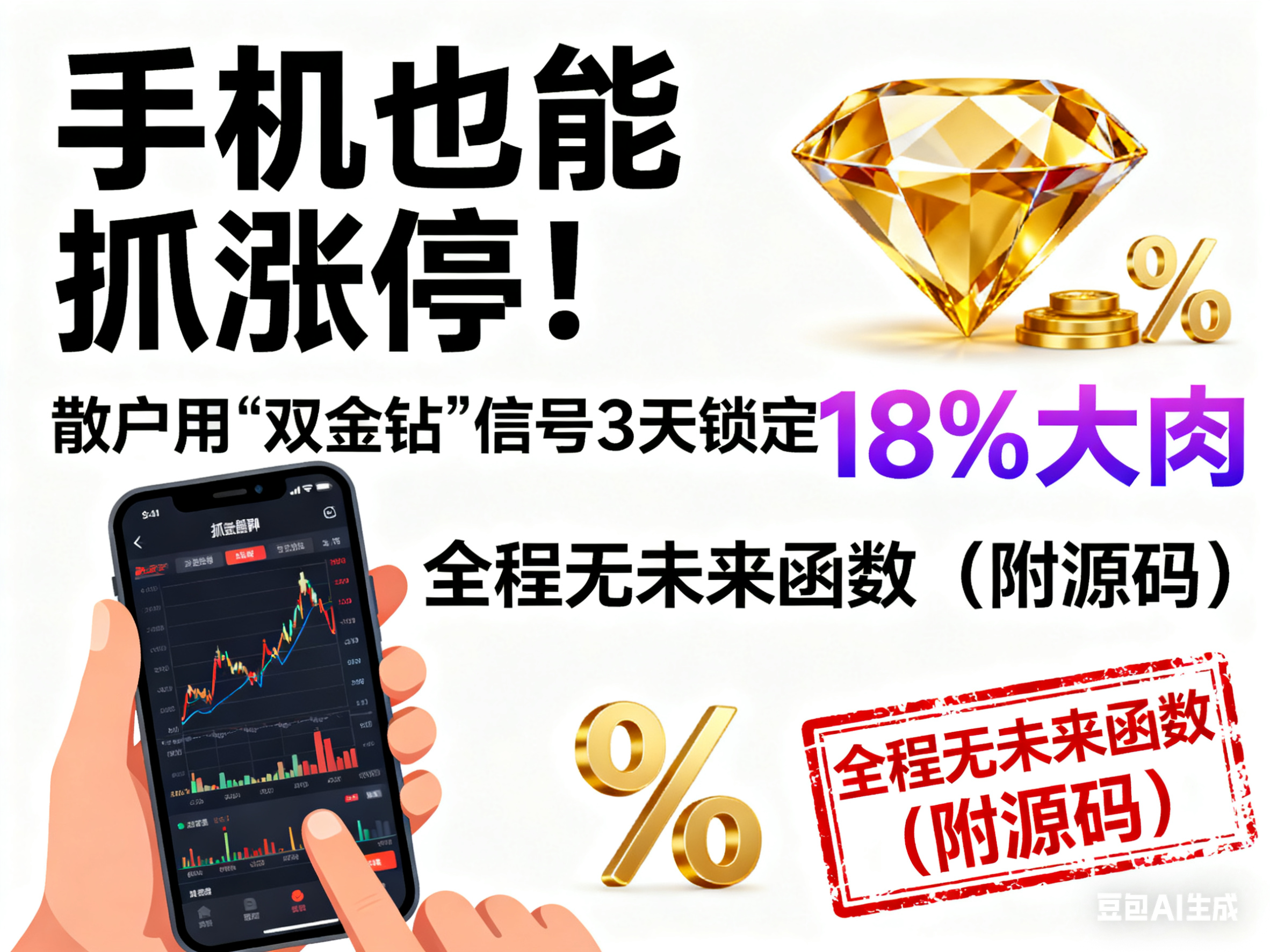 手机也能抓涨停！散户用“双金钻”信号3天锁定18%大肉，全程无未来函数（附源码）