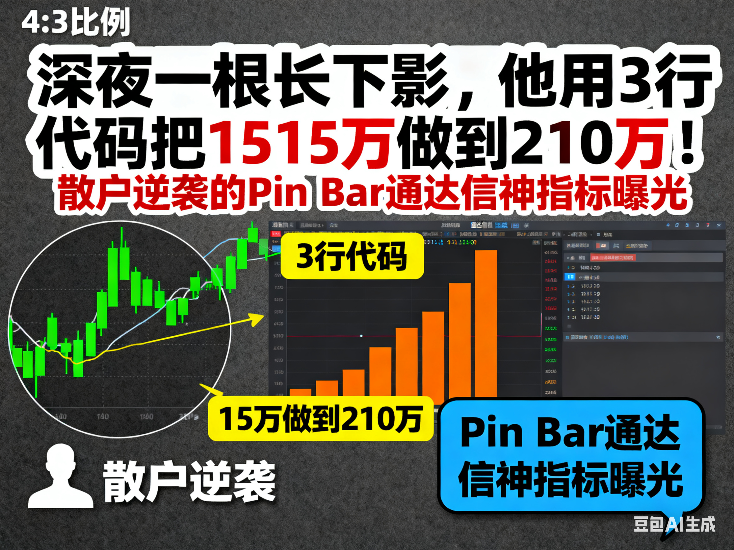 深夜一根长下影，他用3行代码把15万做到210万！散户逆袭的Pin Bar通达信神指标曝光