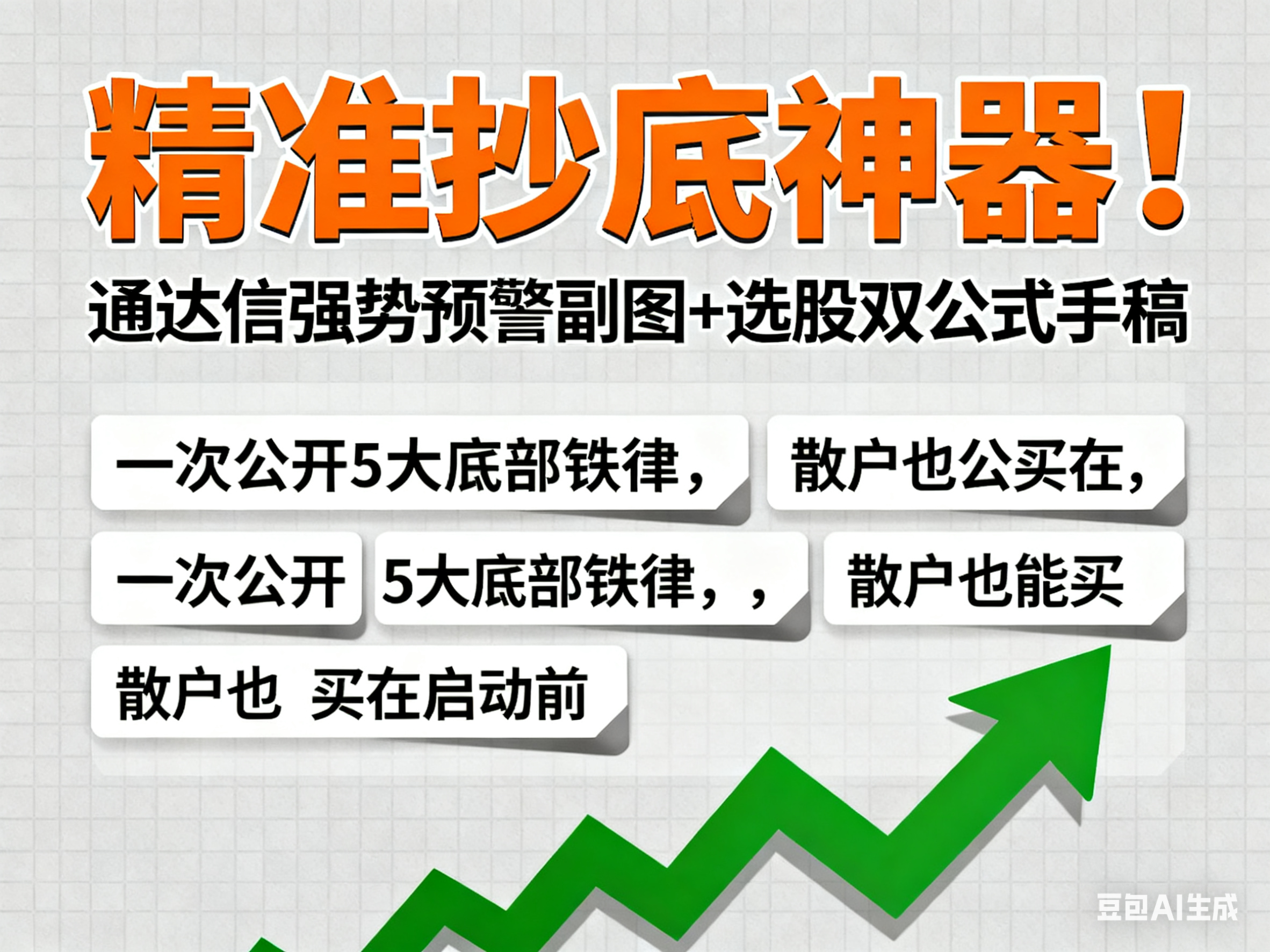 精准抄底神器！通达信强势预警副图+选股双公式手稿，一次公开5大底部铁律，散户也能买在启动前
