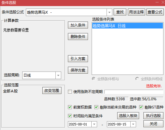 启动【趋势选黑马】主图/副图/选股指标 综合量价关系/均线排列/波动率等多维度条件识别再启强股