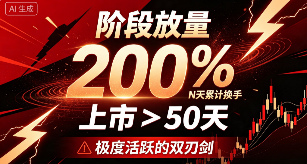 阶段放量：上市>50天 + N天累计换手≥200%，极度活跃的双刃剑