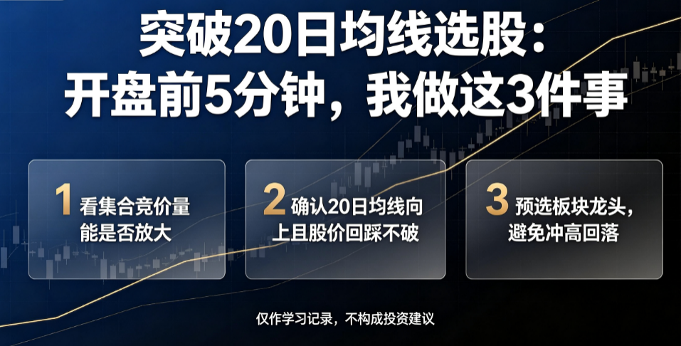 突破20日均线选股：开盘前5分钟，我做这3件事