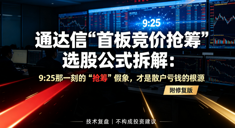 通达信"首板竞价抢筹"选股公式拆解：9:25那一刻的"抢筹"假象，才是散户亏钱的根源（附修复版）