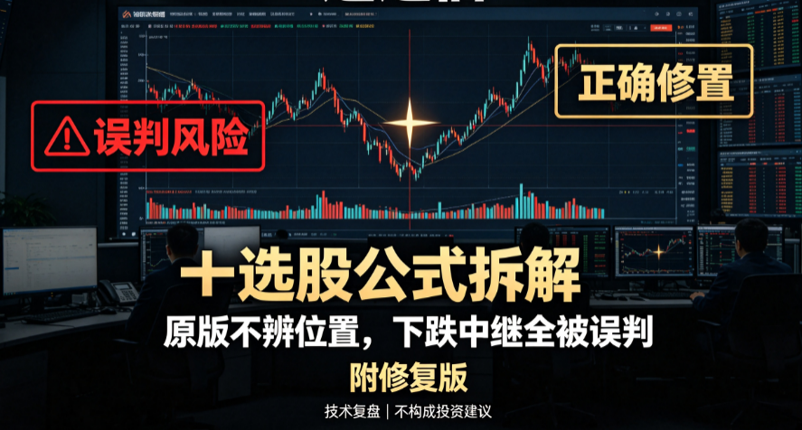 通达信"底部十字星"选股公式拆解：原版不辨位置，下跌中继全被误判（附修复版）