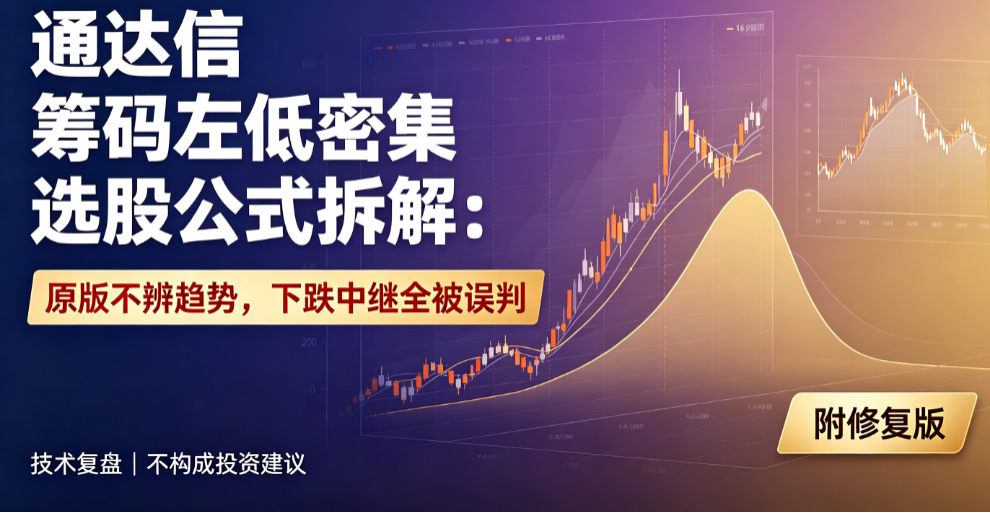 通达信“筹码低位密集”选股公式拆解：原版不辨趋势，下跌中继全被误判（附修复版）