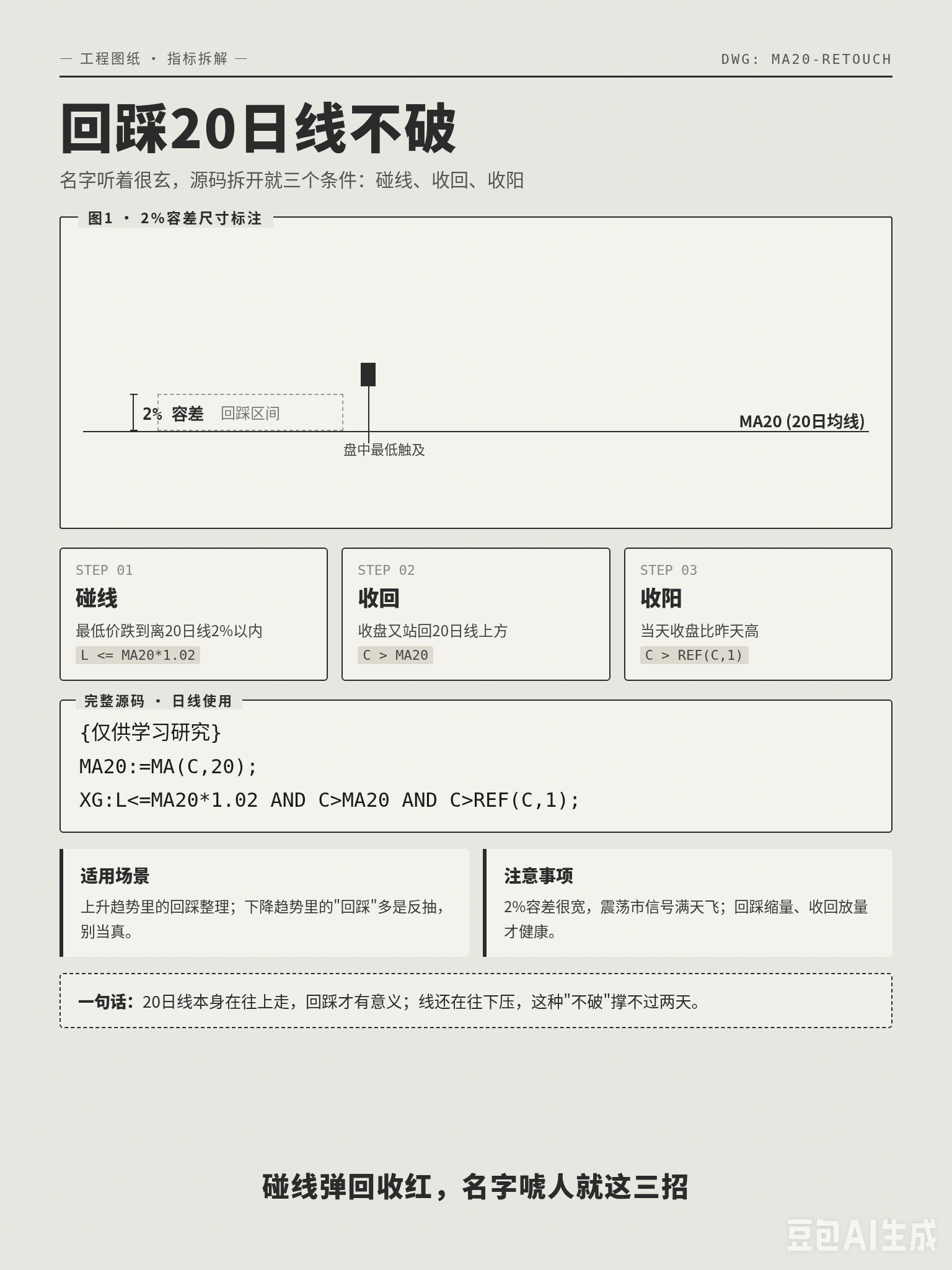 "回踩不破" 听着玄乎，拆开两行源码一看：碰线、收回、收阳，就这点事