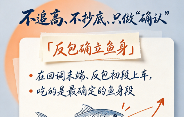 不是所有回调都叫"洗盘"，不是所有反包都叫"鱼身"——要10日振幅收敛+大笔上穿趋势+2日EMA重新抬头，三确认才出手